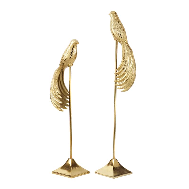 Aluminum Metal Bird Sculpture - Set of 2 Gold - Roche River Decor
