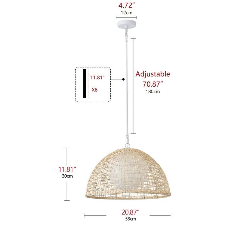Modern 1 Light White Rattan and Frosted Glass Pendant Light Matte White Ceiling Fixture