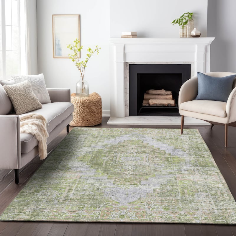 Machine Washable Indoor/Outdoor Traditional Global Chantille Rug