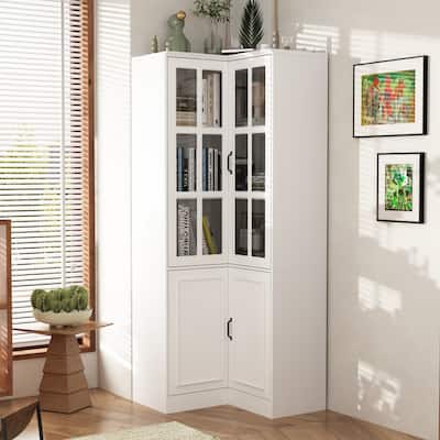 White 4-Door Wooden Storage Cabinet with 5 Shelves for Kitchen or Office