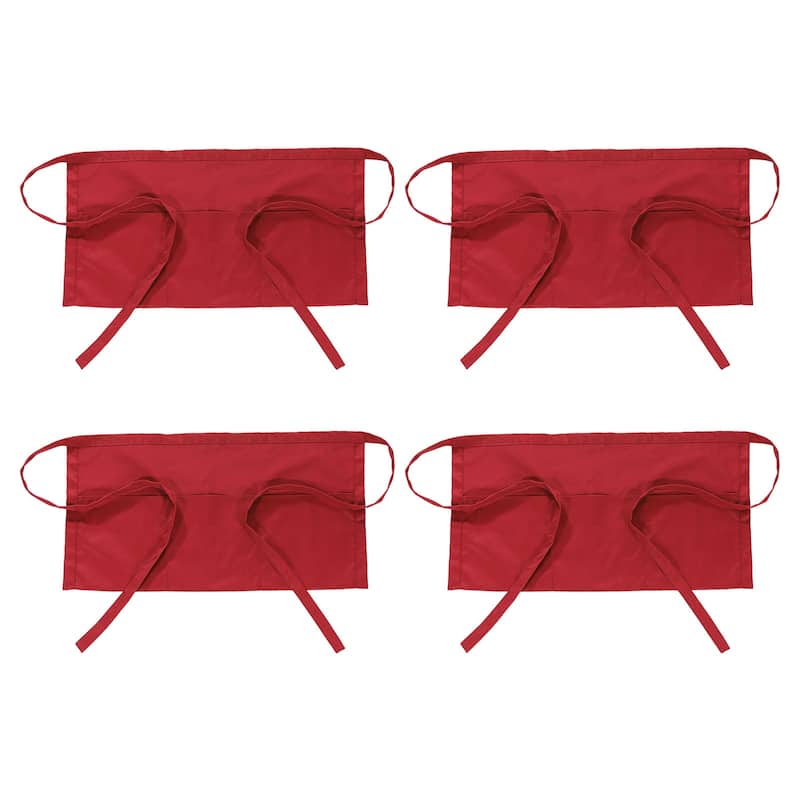 Waist Apron, 4 Pack Waitress Short Apron with 3 Pockets - 30 x 60cm