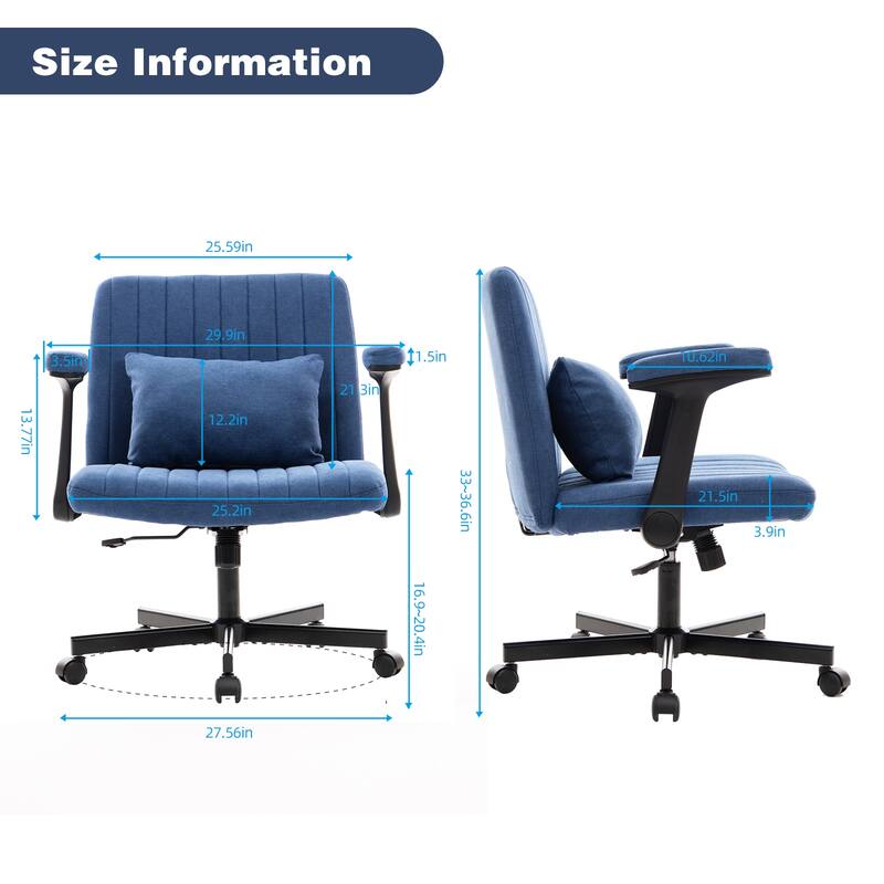 Blue Cross-Legged Office Chair, Vanity Chair with Adjustable Seats and Wheels, for Home Offices and Studies