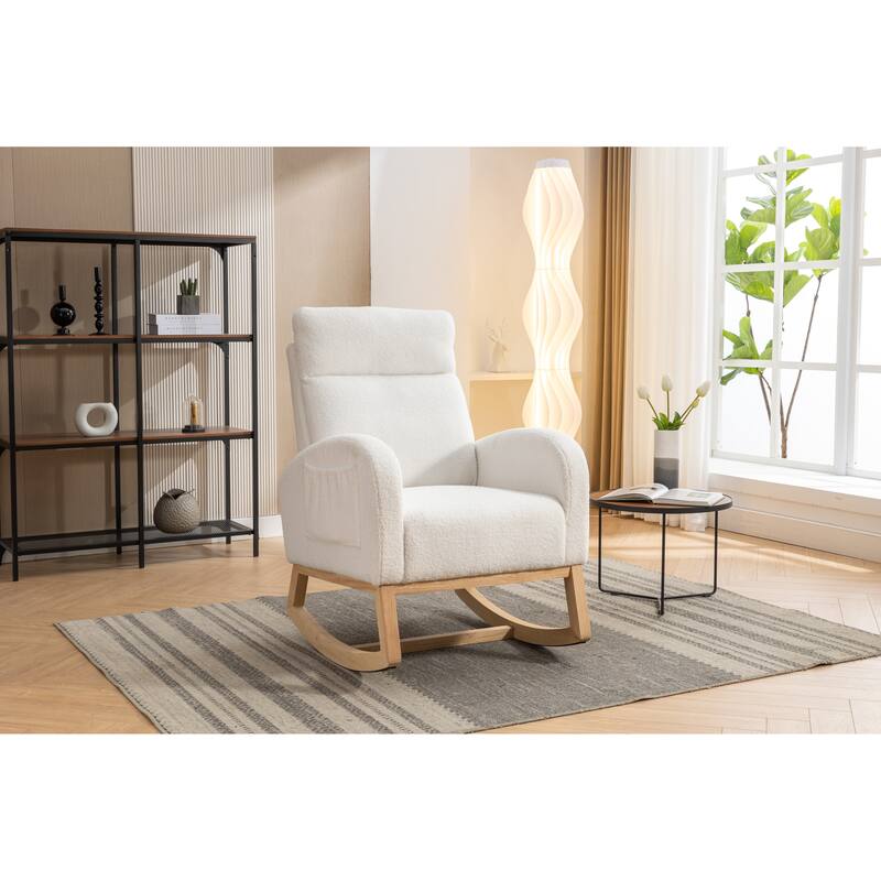 Teddy Fabric Rocking Chair with Right Pocket