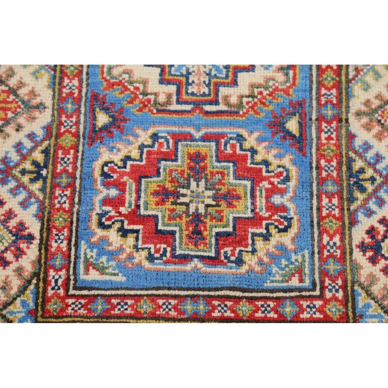Geometric Blue Kazak Oriental Accent Rug Hand-Knotted Wool Carpet - 2'1"x 2'10"