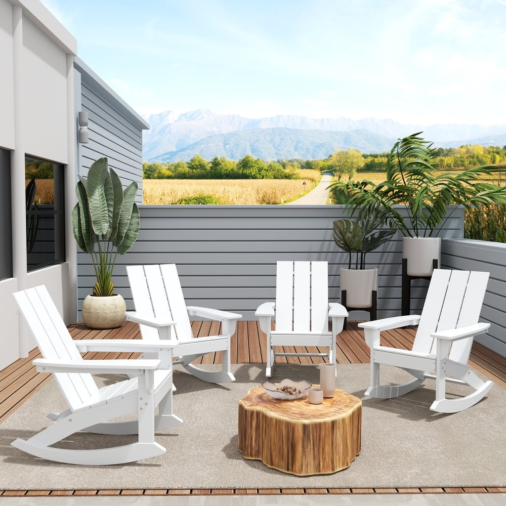 Shoreside Modern Eco-Friendly All Weather Poly Adirondack Rocking Chairs (Set of 4)