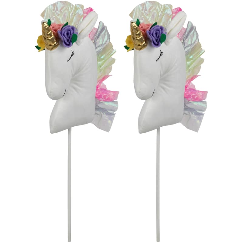 Plush Rainbow Unicorn Christmas Picks - 24" - Set of 2