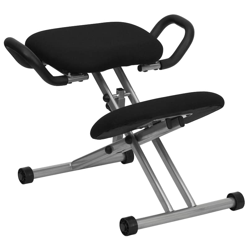 Ergonomic Kneeling Office Chair with Handles in Fabric - Black