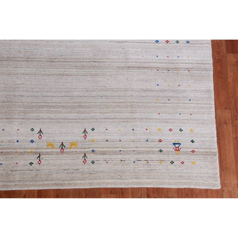 Hand Knotted Oriental 100% Wool Carpet Tribal Animal Pictorial Greys & Charcoal Gabbeh Area Rug - 10' 1'' X 8' 1''