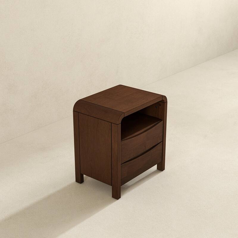 GDFStudio - Lionel Modern Mid-Century Solid Wood Nightstand with Open Shelf & 2 Drawer