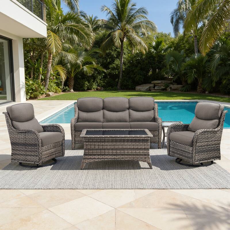 Meyreso 5-Piece Wicker Outdoor Patio Conversation Set with 5-Inch Thick Olefin Cushions
