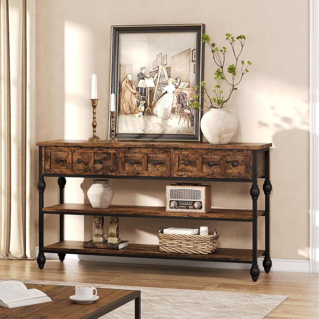 Entryway Console Table,3 Tier Industrial Metal Sofa Table for Living Room
