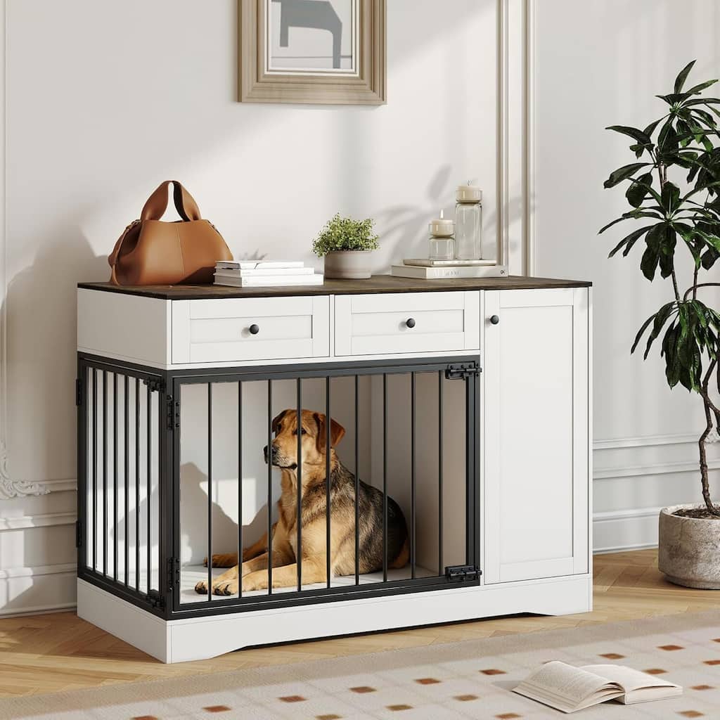 47" Farmhouse Dog Crate Furniture, Dog Cage Buffet Cabinet for Small Medium Dogs