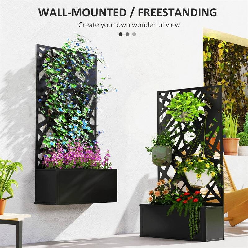 24" Black Metal Wall-Mountable Raised Garden Bed with Drainage Slots for Healthy Plants - 24" L x 9.1" W x 44.5" H