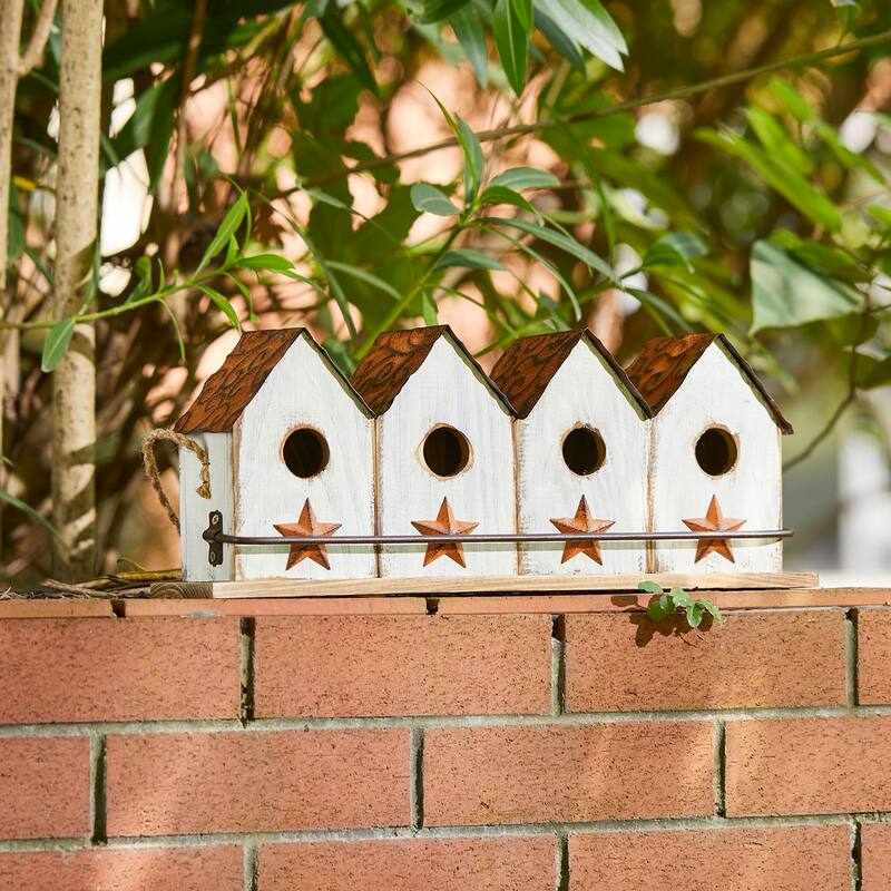 Glitzhome 17''L Large Retro Distressed Solid Wood Birdhouse with 4 holes - 17"L