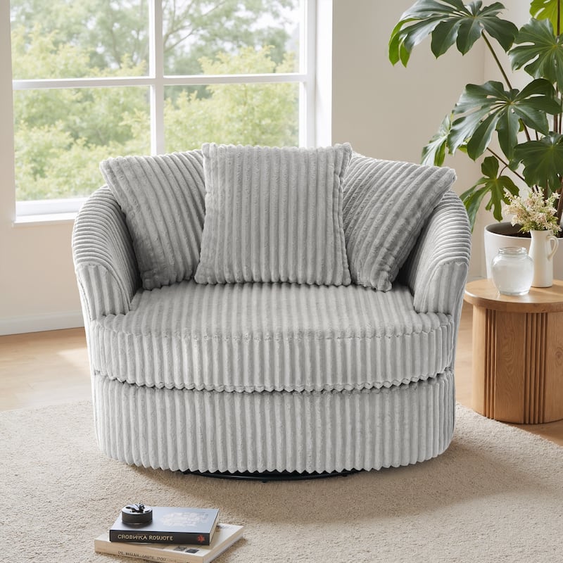 Oversized 43" W Plush Corduroy Recessed Arm Swivel Barrel Chair
