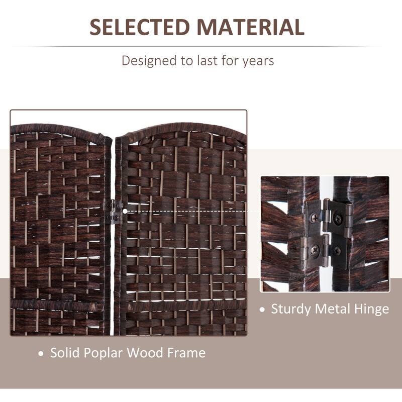 6' Tall Wicker Weave 3 Panel Room Divider Privacy Screen - Brown