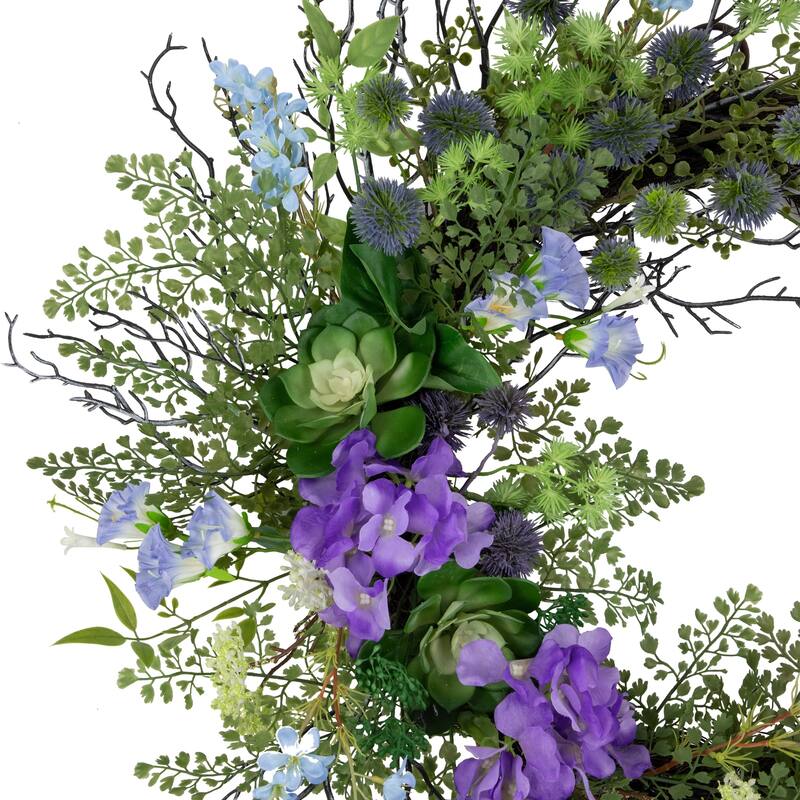 Mixed Wild Flowers and Twig Artificial Spring Wreath, 24-Inch