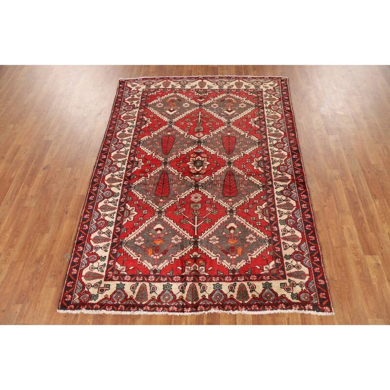 Red Bakhtiari Persian Area Rug Hand-Knotted Wool Carpet - 4'11" x 7'1"
