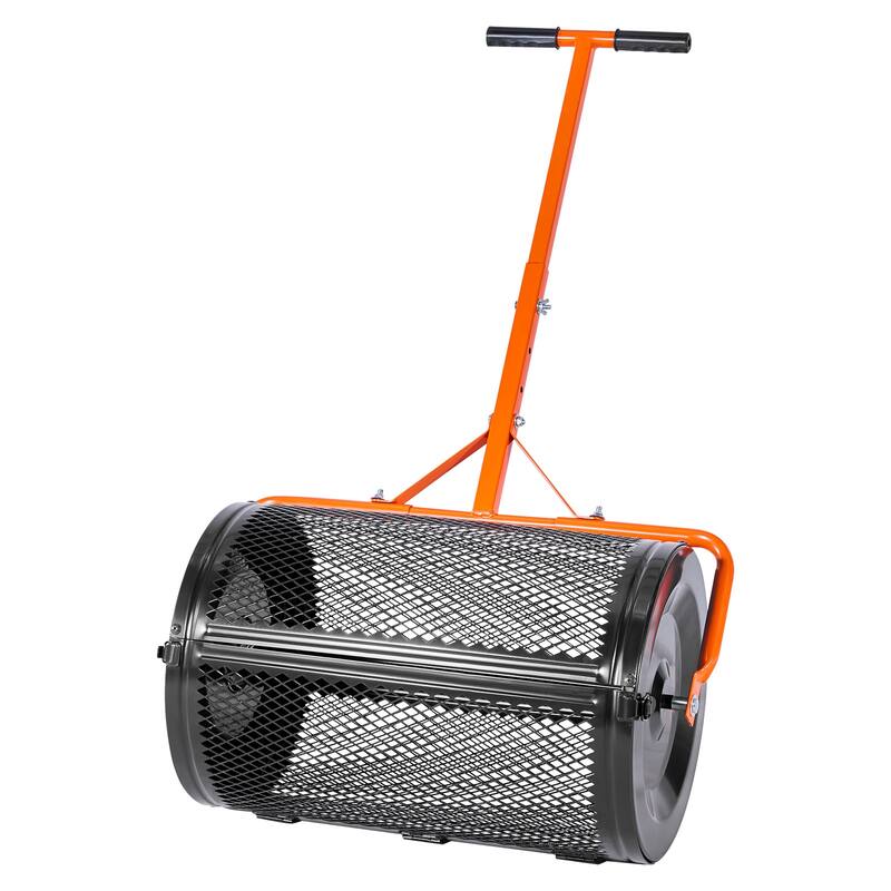 Compost Spreader, 24 in Peat Moss Spreader with T Shaped Handle, 3 Heights Adjustable, Powder-Coated Steel Peat Moss Rolle