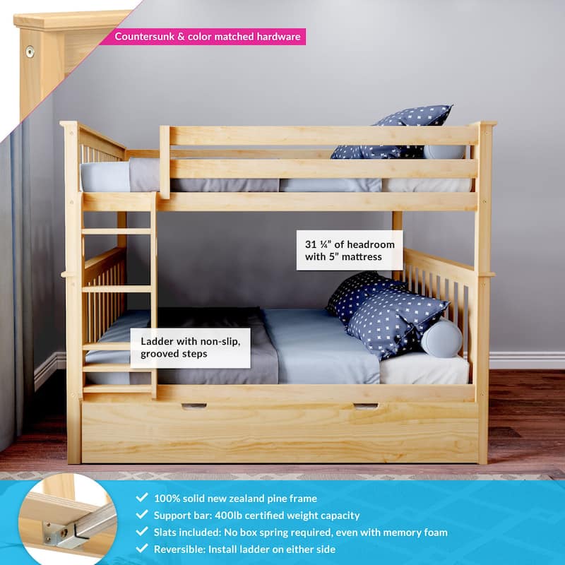 Max and Lily Full over Full Bunk Bed with Trundle Bed