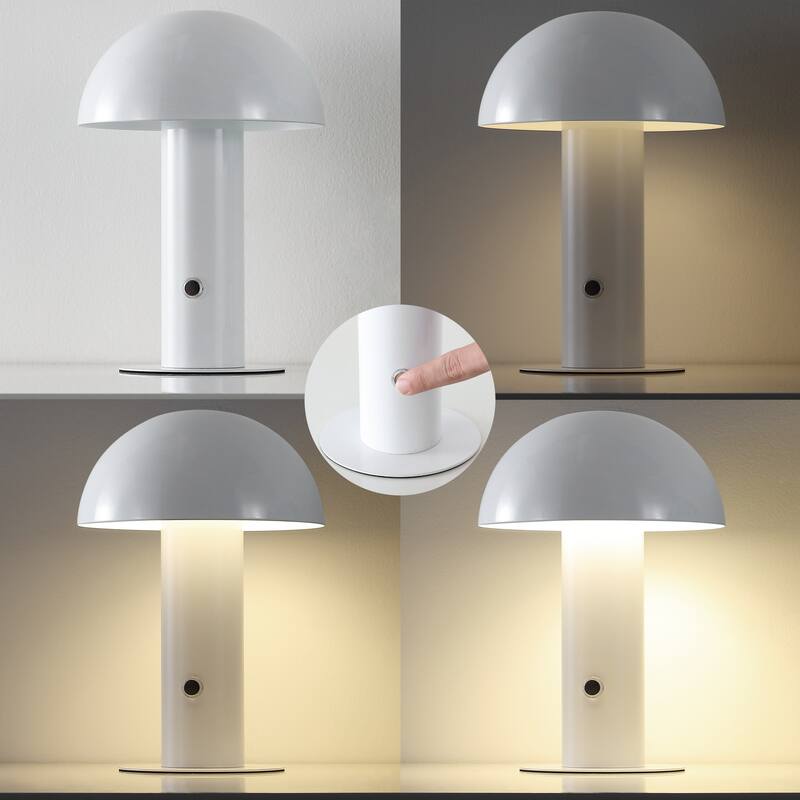 Porcini 10.75" Contemporary Bohemian Rechargeable/Cordless Iron Integrated LED Mushroom Table Lamp, by JONATHAN Y