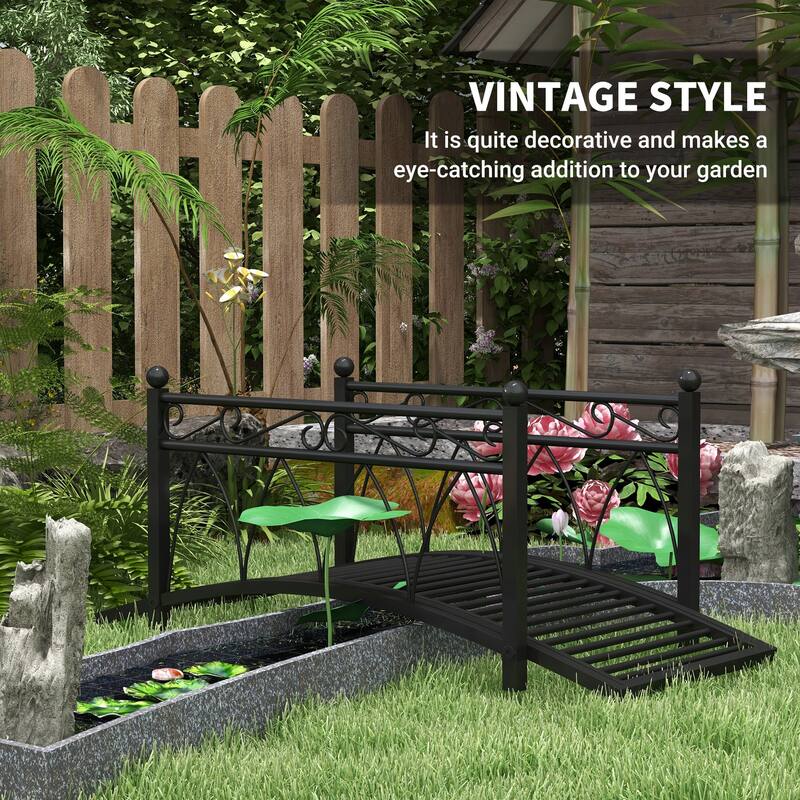 Outsunny 3.3' Metal Arch Zen Garden Bridge with Safety Siderails, Decorative Footbridge