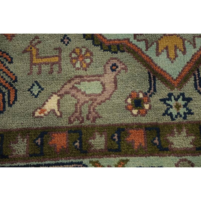 Hand Knotted Oriental 100% Wool Carpet Transitional Floral Navy Blue & Blues Oushak Area Rug - 9' 9'' X 7' 11''