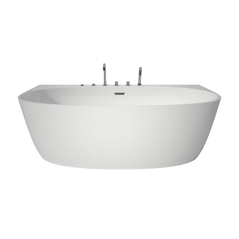 67 in. Freestanding Acrylic Whirlpool Bathtub with 6 Jets, Chromatherapy LED Lighting, 4-Hole Faucet Kit, Center Drain