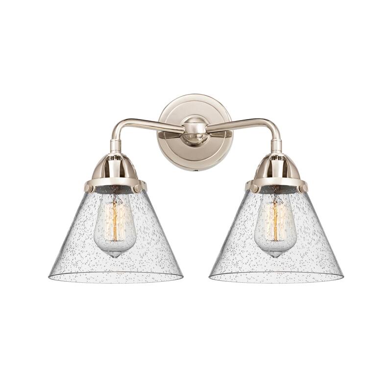 Innovations Lighting Nouveau 2 Cone - 2 Light 16" Bath Vanity Light - Polished Nickel/Seedy