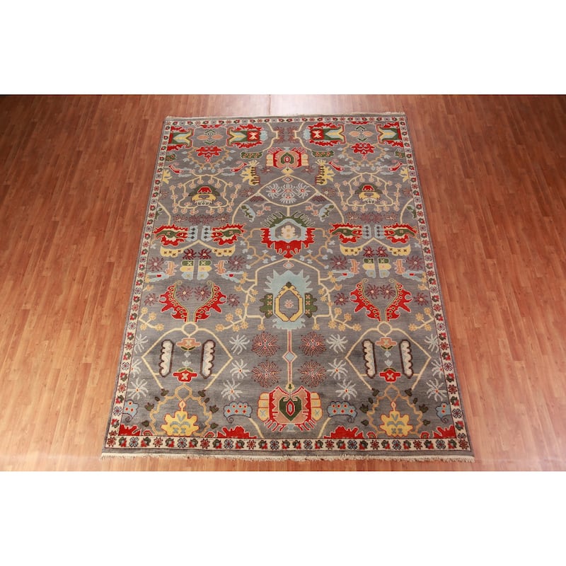 Floral Gray Oushak Oriental Area Rug Handmade Wool Carpet - 9'1" x 12'2"
