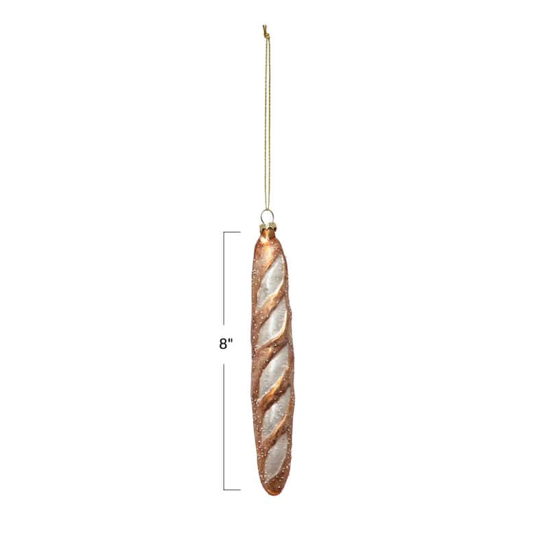 Hand-Painted Glass French Baguette Ornament with Glitter