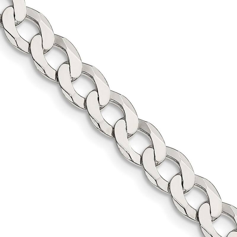 Curata 925 Sterling Silver 6.8mm Closed Link Flat Curb Chain Necklace (Lobster)