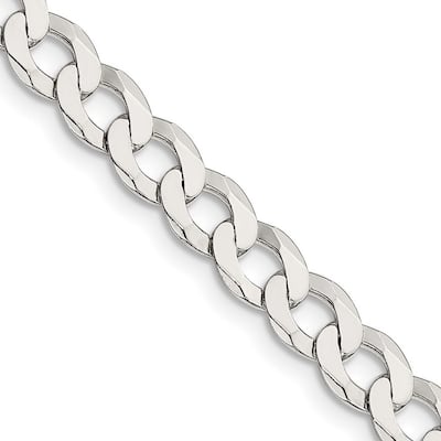 Curata 925 Sterling Silver 6.8mm Closed Link Flat Curb Chain Necklace (Lobster)
