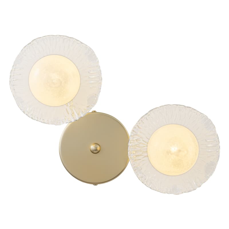 Gold Lotus Leaf Textured Glass Plate Wall Sconce Moon Globe Lampshade