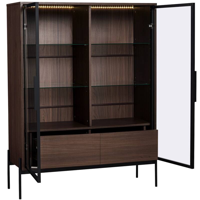 51.2 inch Display Cabinet Bookshelves, Curio Cabinet with Glass Doors & LED Lighting