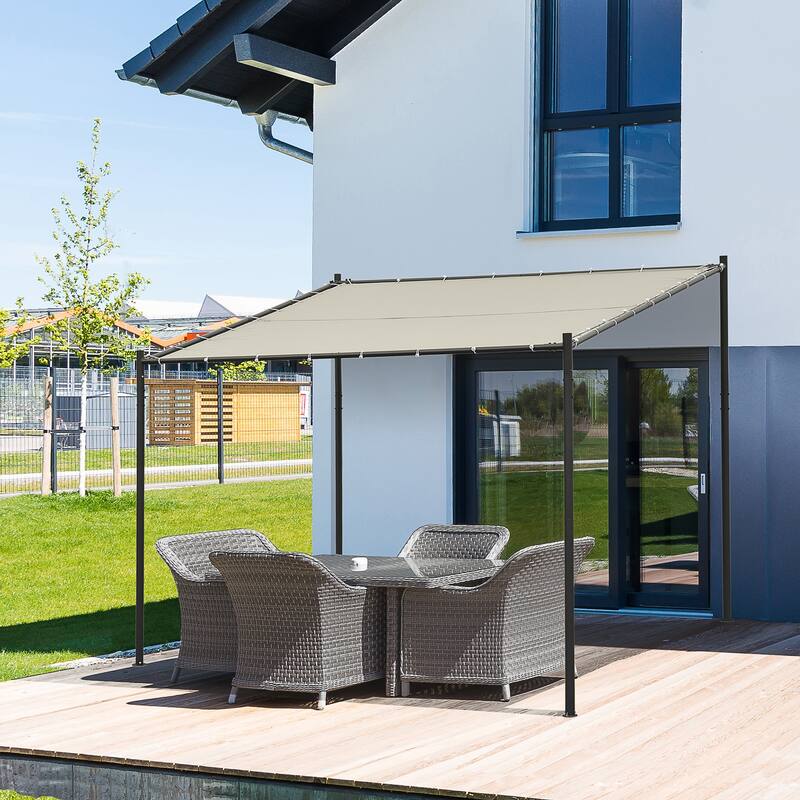 Outsunny 10' x 9' Outdoor Wall Patio Gazebo Canopy with PVC Coated Polyester Roof, Steel Frame, & Spacious Build - Beige