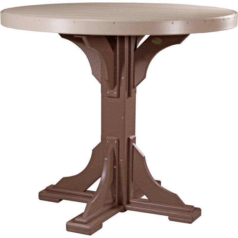Poly Lumber Round Dining Table Set with Regular Chairs - Bar Height - Weatherwood & Chestnut Brown