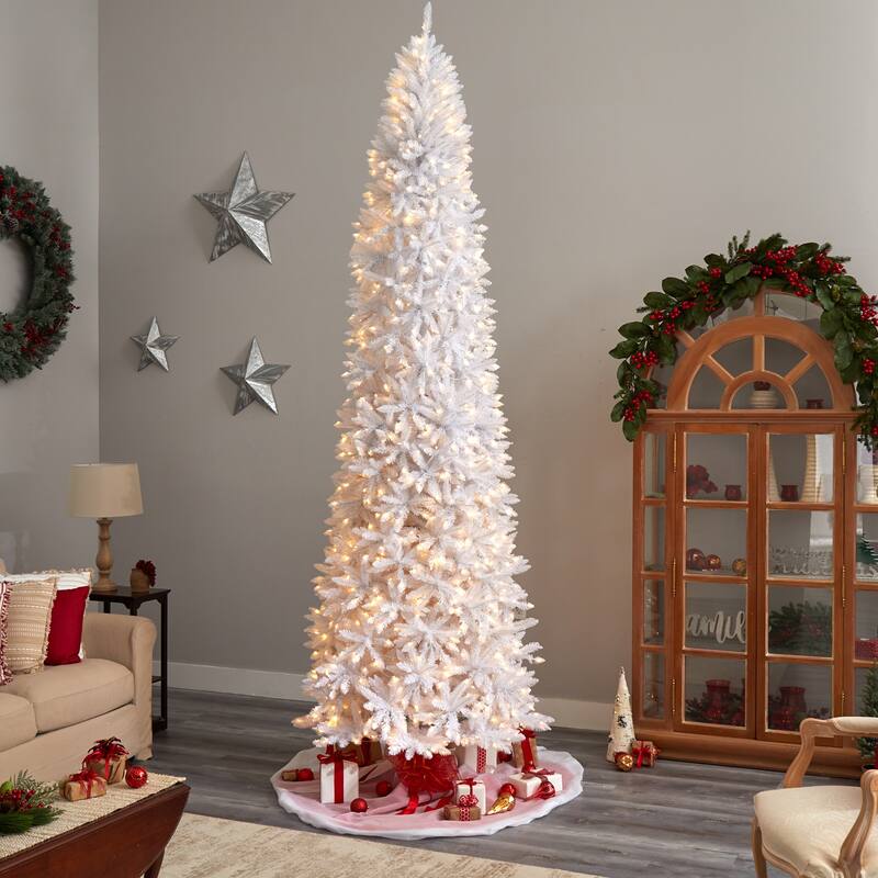 11' Slim White Artificial Christmas Tree with 950 Warm White LED Lights and 2836 Bendable Branches