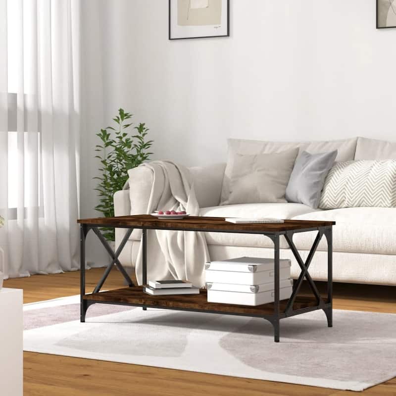 vidaXL Coffee Table Accent Side Table for Living Room Engineered Wood and Iron - 39.4" x 19.7" x 17.7" (L x W x H)