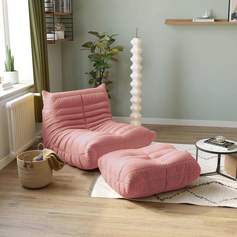 Teddy Fabric Soft Single Sofa with Ottoman