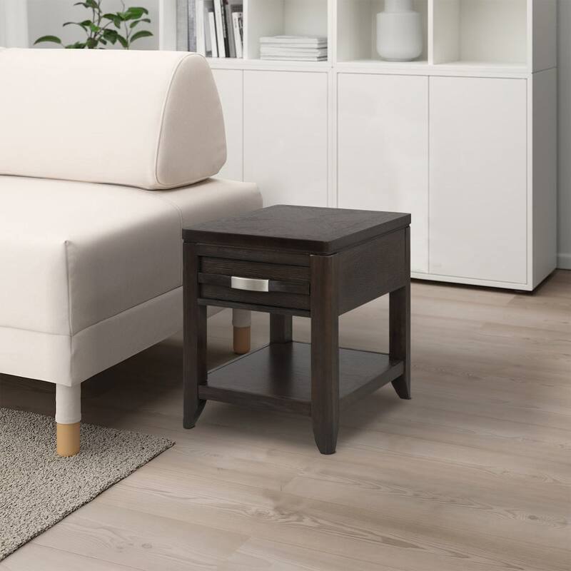 Joni 25 Inch Side End Table, 1 Drawer and Shelf, Espresso Brown Acacia Wood - 25 H x 20 W x 24 L Inches - Espresso Brown