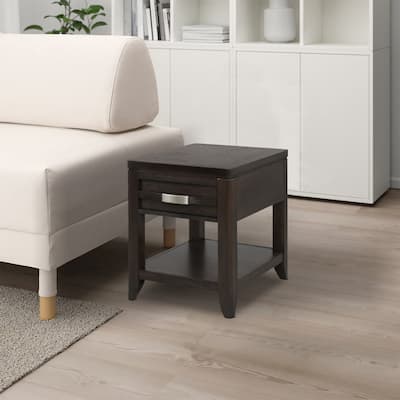 Joni 25 Inch Side End Table, 1 Drawer and Shelf, Espresso Brown Acacia Wood - 25 H x 20 W x 24 L Inches