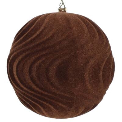 Vickerman 6" Chocolate Flocked Wave Ball Ornament, 2 per Bag - Brown