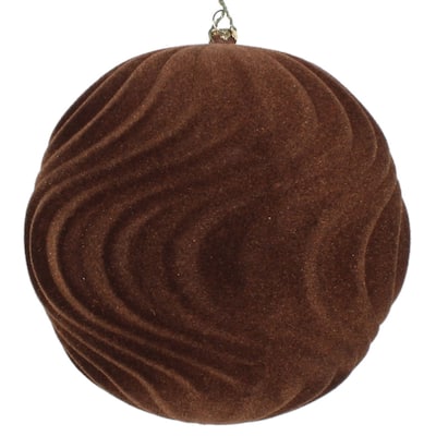 Vickerman 6" Chocolate Flocked Wave Ball Ornament, 2 per Bag - Brown