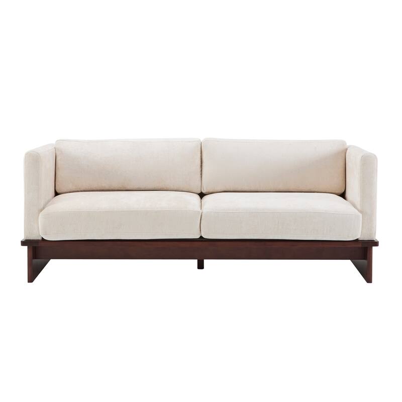 77 inch Square Arm Modern 3 Seater Boucle Sofa Upholstered Couch with Solid Wood Base