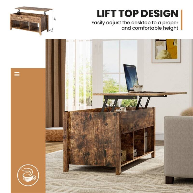 Wood Lift Top Coffee Table with Storage Lower Shelf
