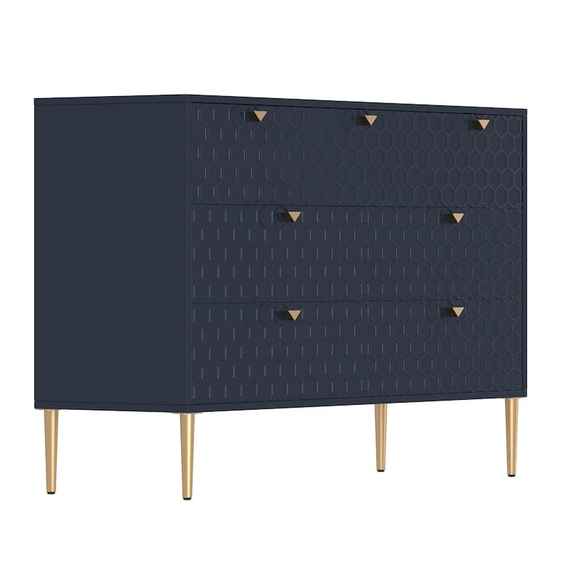 Honeycomb 7-Drawer Storage Cabinet, Accent Cabinet with Tapered Metal Legs, Buffet Sideboard with Versatile Storage - Blue