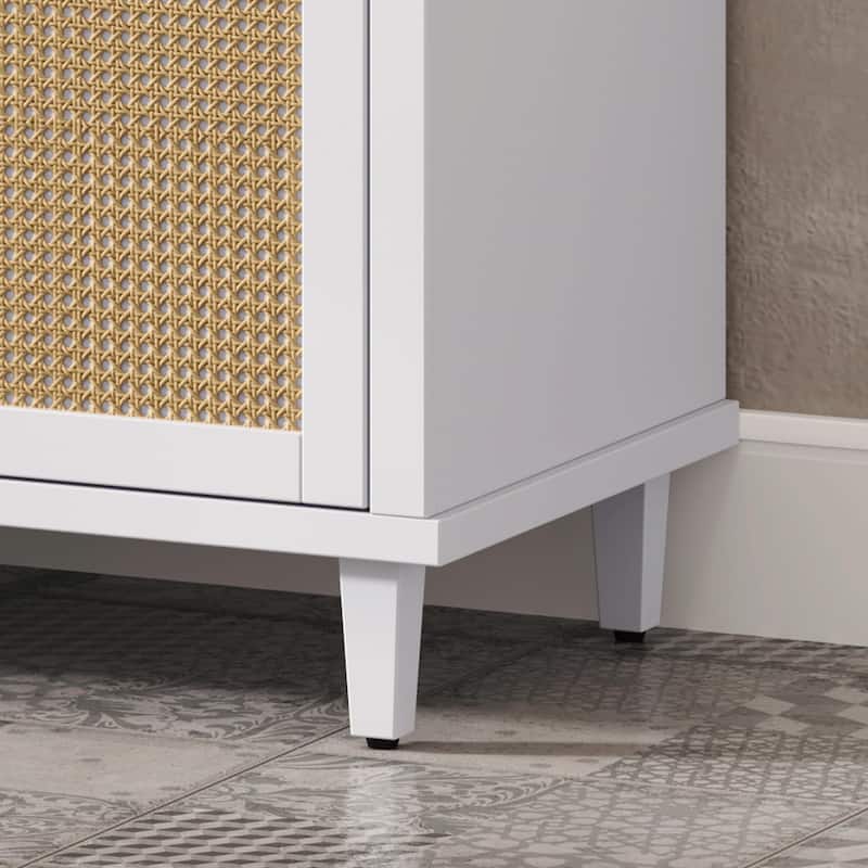 60" Bathroom Vanity with SMC Sink - Modern Large Storage Cabinet with Soft Close Drawers and Rattan Doors