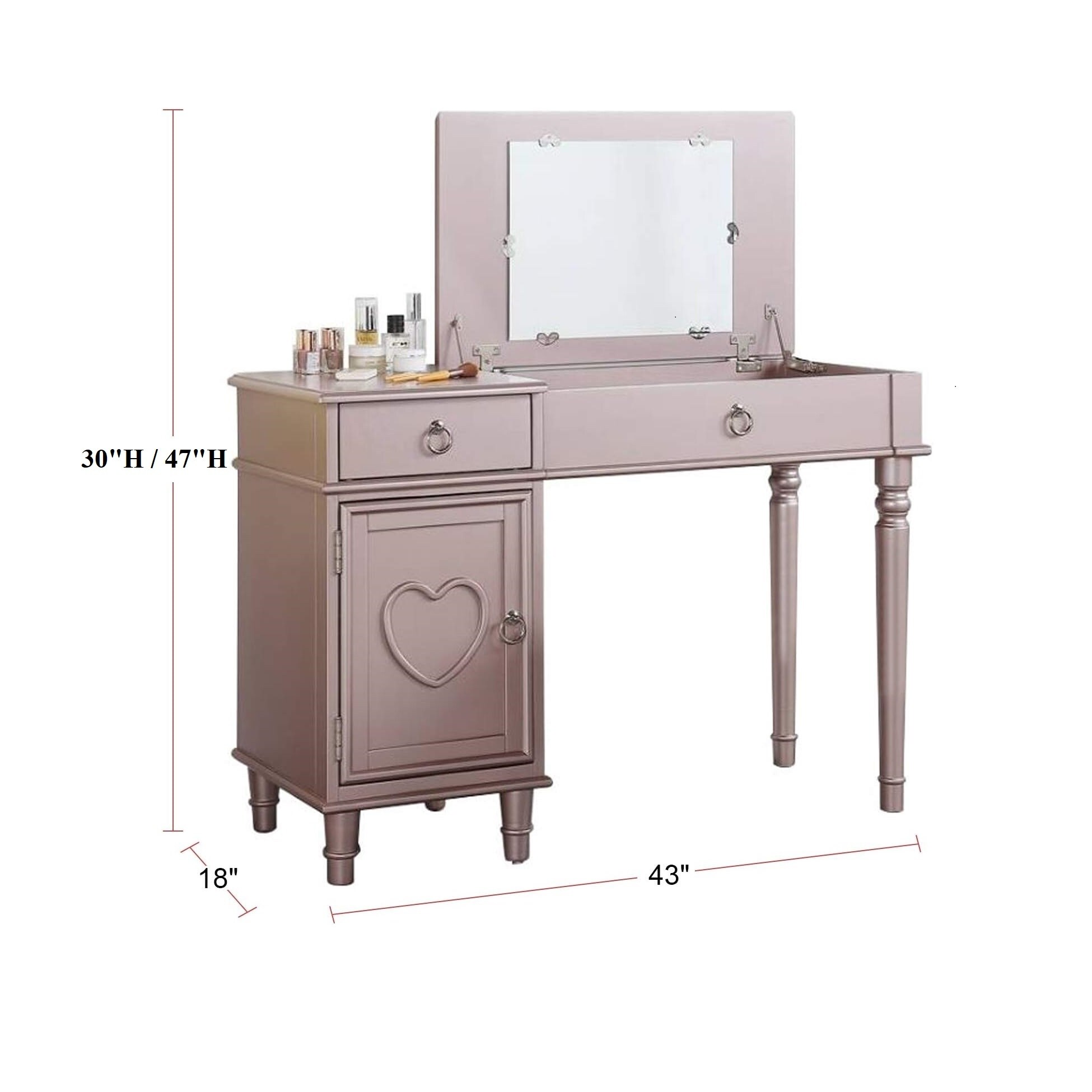 Modern Rose Gold Oak Bedroom Dresser Set Open Up Mirror Storage - Bed Bath  & Beyond - 40777898