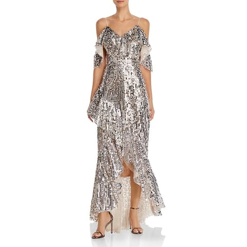 Laundry by Shelli Segal Womens Evening Dress Mesh Sequined - Champagne